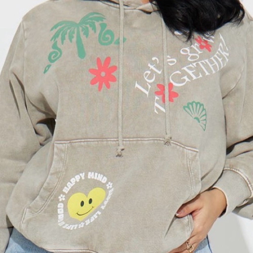Fashion Nova Sage Green Happy Mind Graphic Hoodie